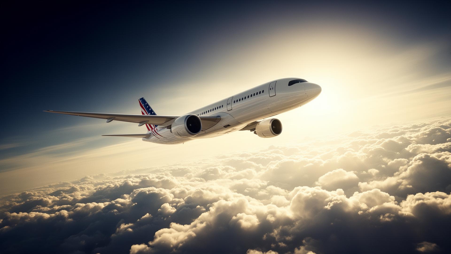 Airliner cruising above a luminous cloudscape